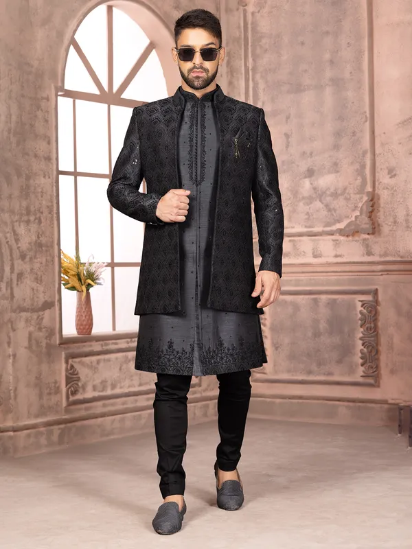 Classic black silk indowestern