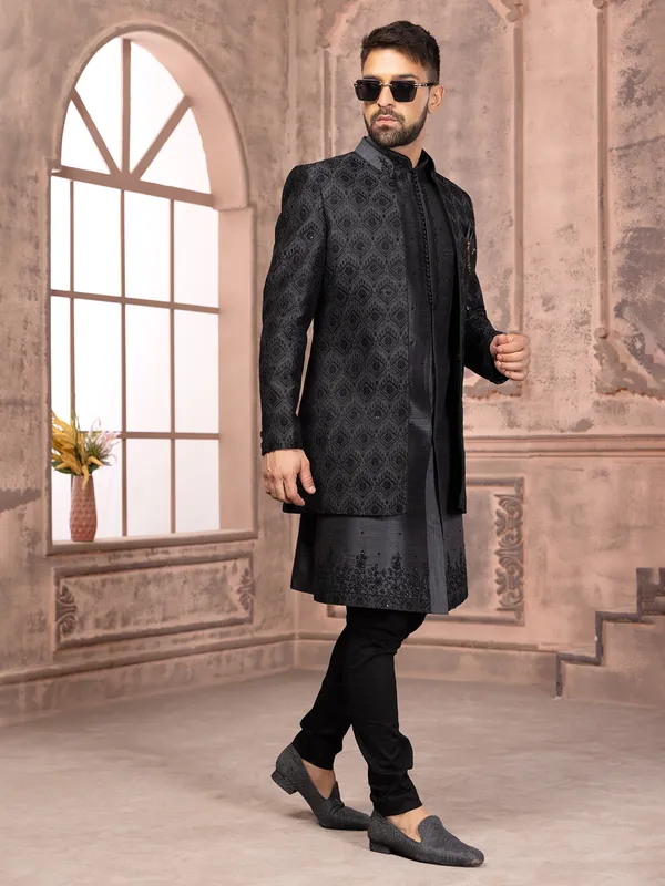Classic black silk indowestern