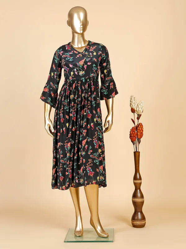 Classic black silk printed kurti