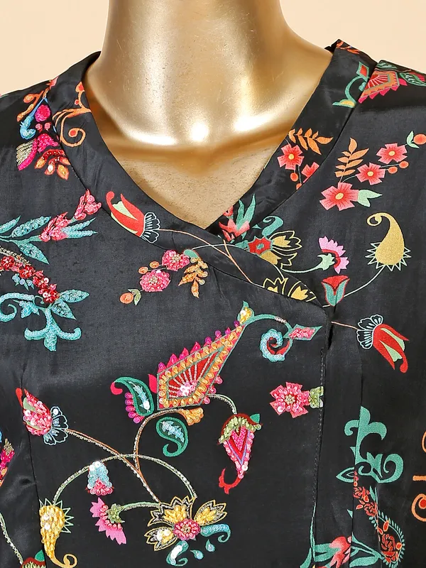 Classic black silk printed kurti