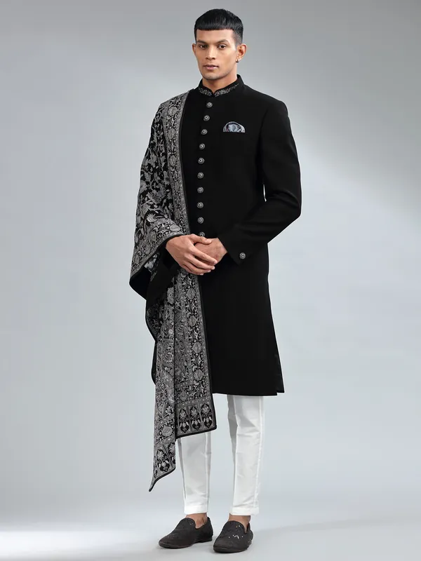 Classic black terry rayon sherwani