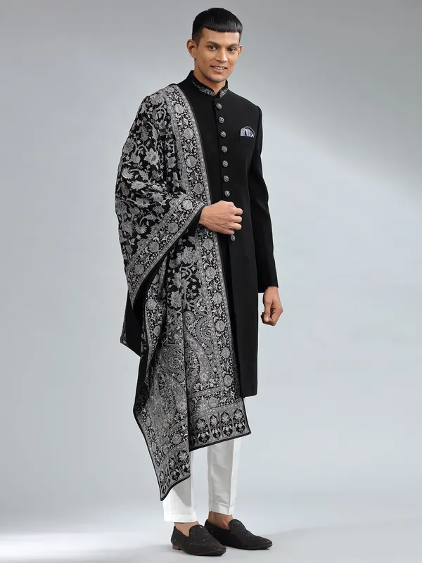 Classic black terry rayon sherwani