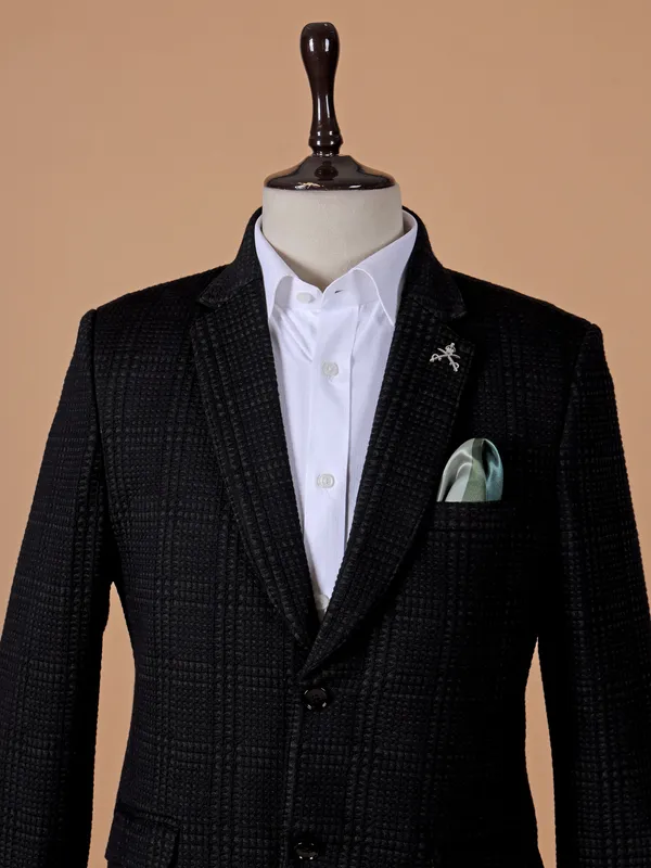 Classic black texture two button blazer