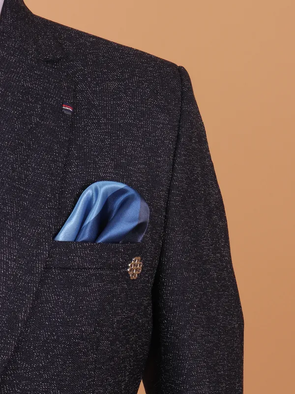 Classic black textured cotton blazer for men