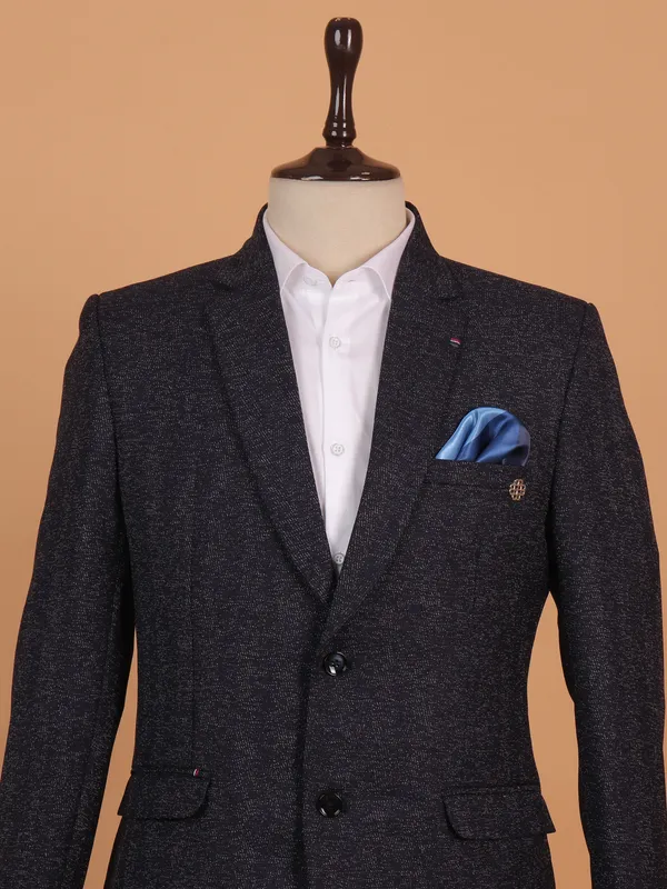 Classic black textured cotton blazer for men