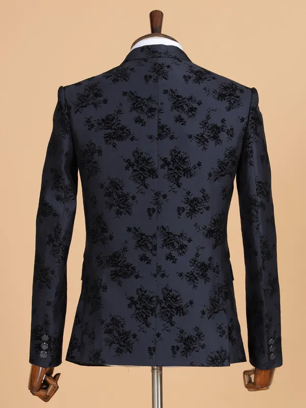 Classic blue printed blazer in terry rayon
