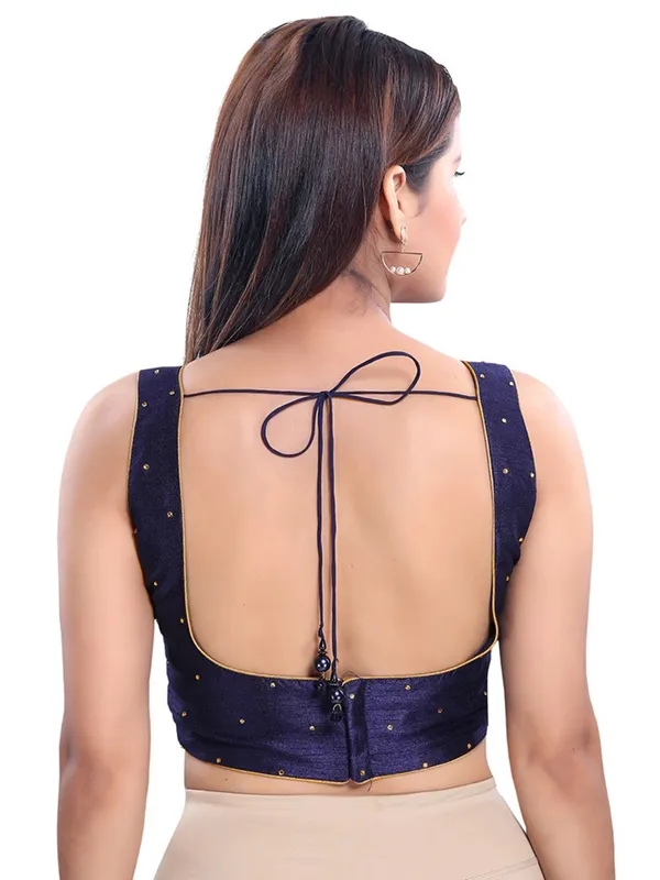 Classic blue raw silk blouse