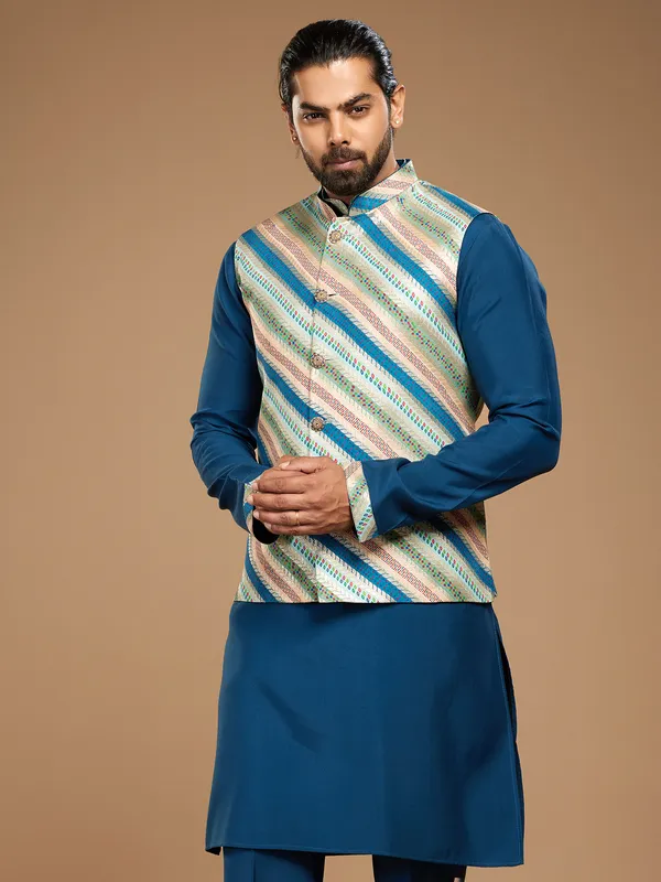 Classic blue silk waistcoat set