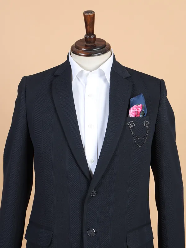 Classic blue texture blazer in terry rayon