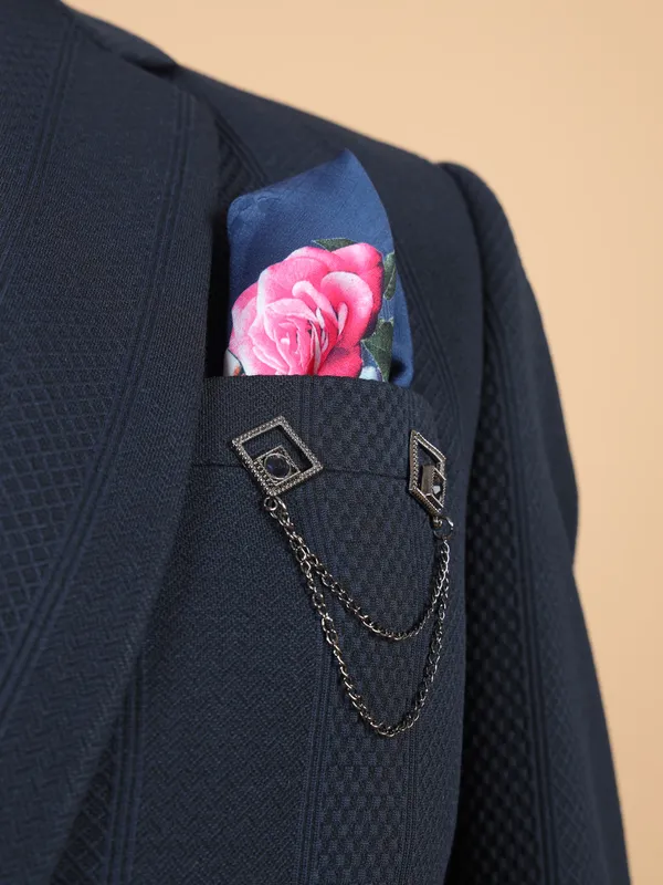 Classic blue texture blazer in terry rayon
