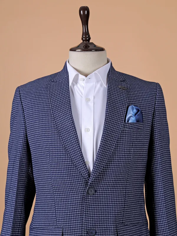 Classic blue two button blazer in terry rayon
