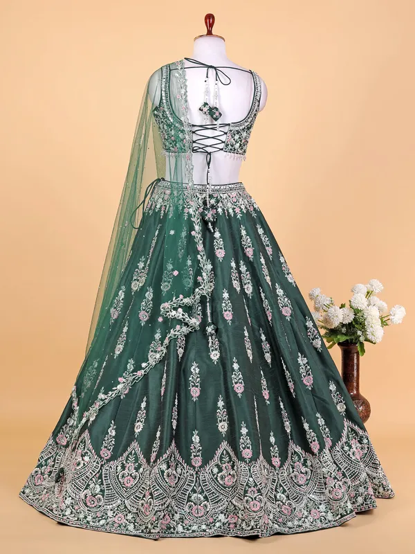 Classic bottle green raw silk lehenga choli