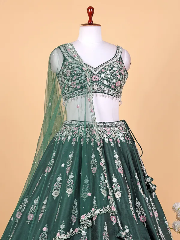 Classic bottle green raw silk lehenga choli