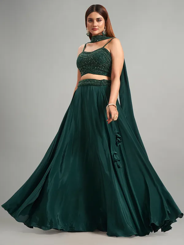Classic bottle green silk lehenga choli