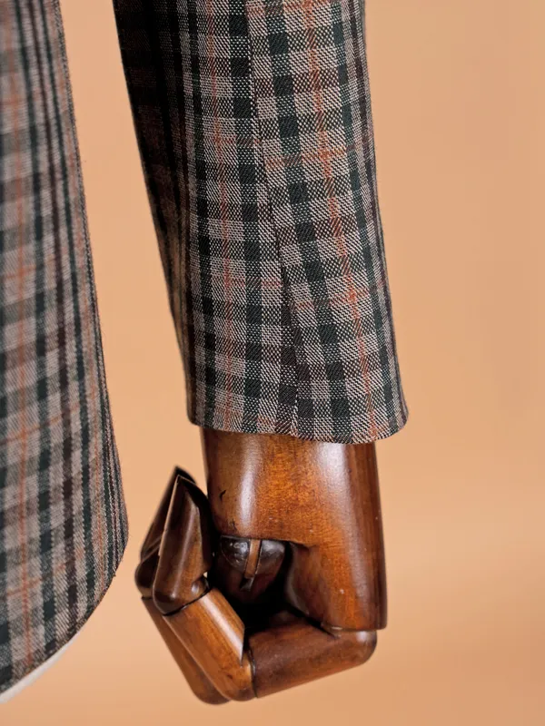 Classic brown checks terry rayon blazer