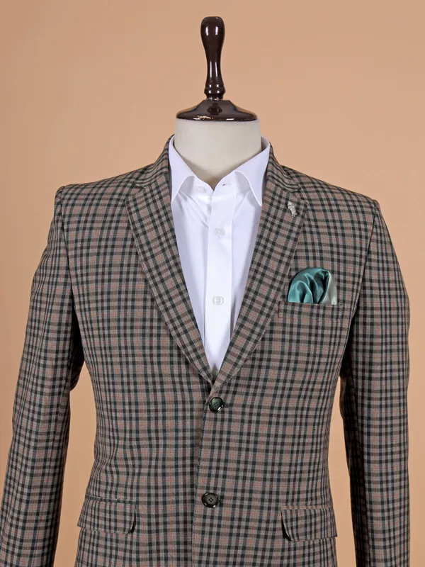 Classic brown checks terry rayon blazer