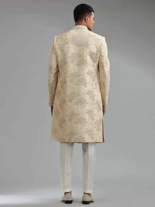 Classic cream raw silk sherwani