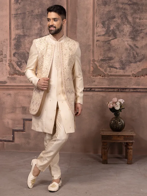 Classic cream silk indowestern