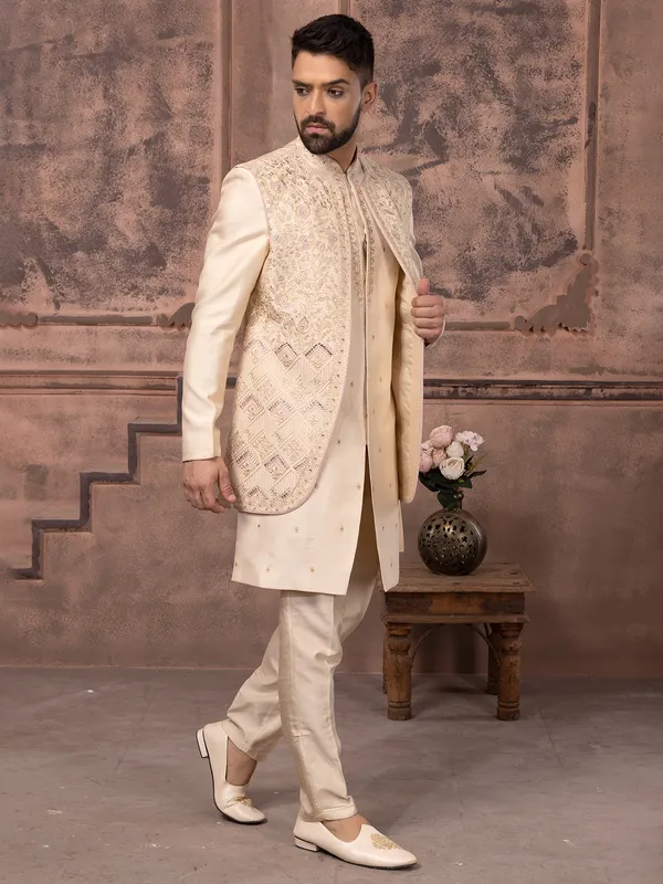 Classic cream silk indowestern