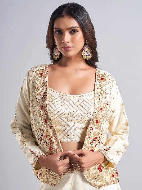 Classic cream silk palazzo salwar suit