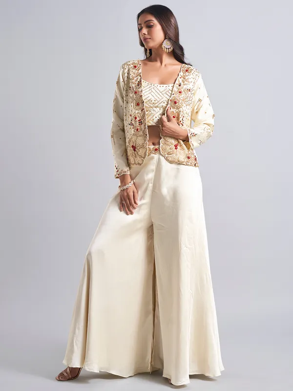 Classic cream silk palazzo salwar suit