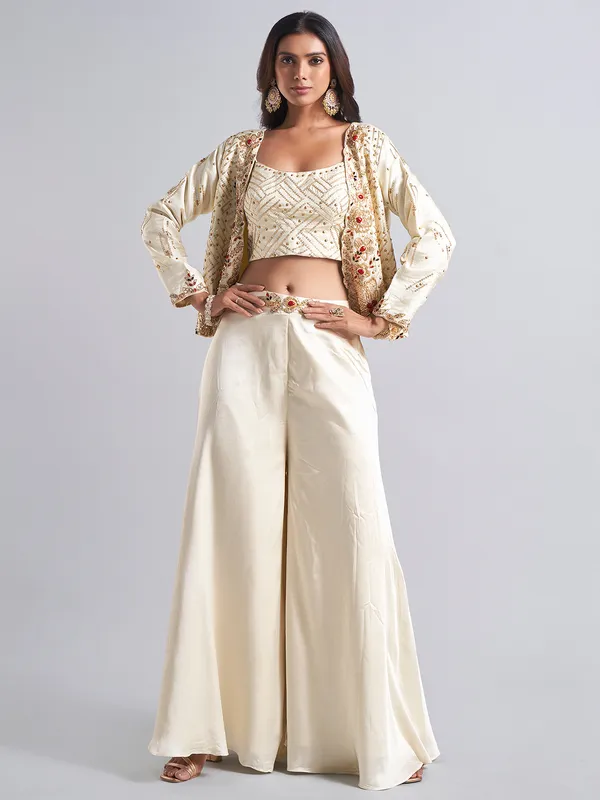 Classic cream silk palazzo salwar suit