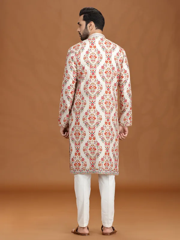 Classic cream viscose kurta suit with resham