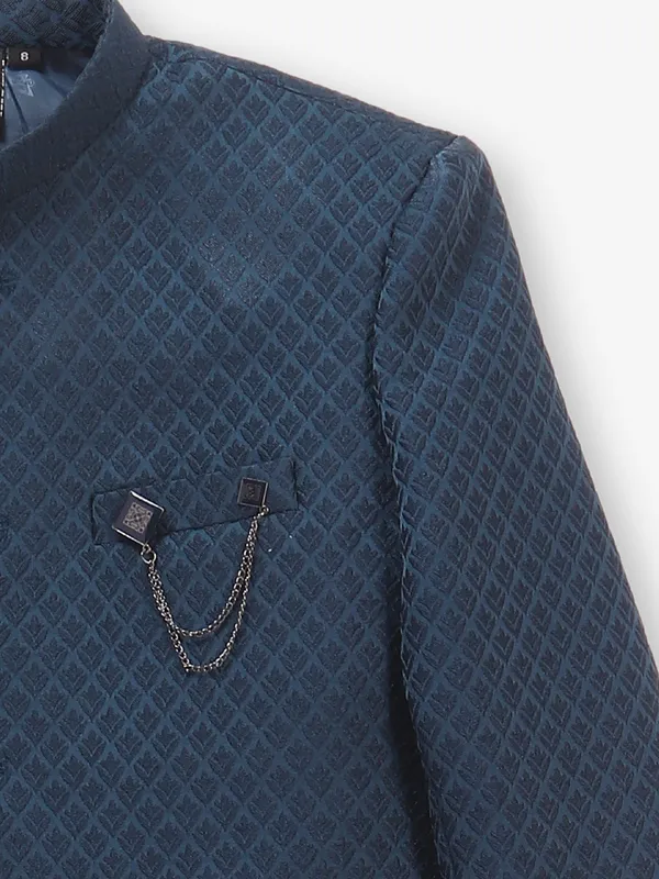 Classic dark blue silk indowestern set for boys