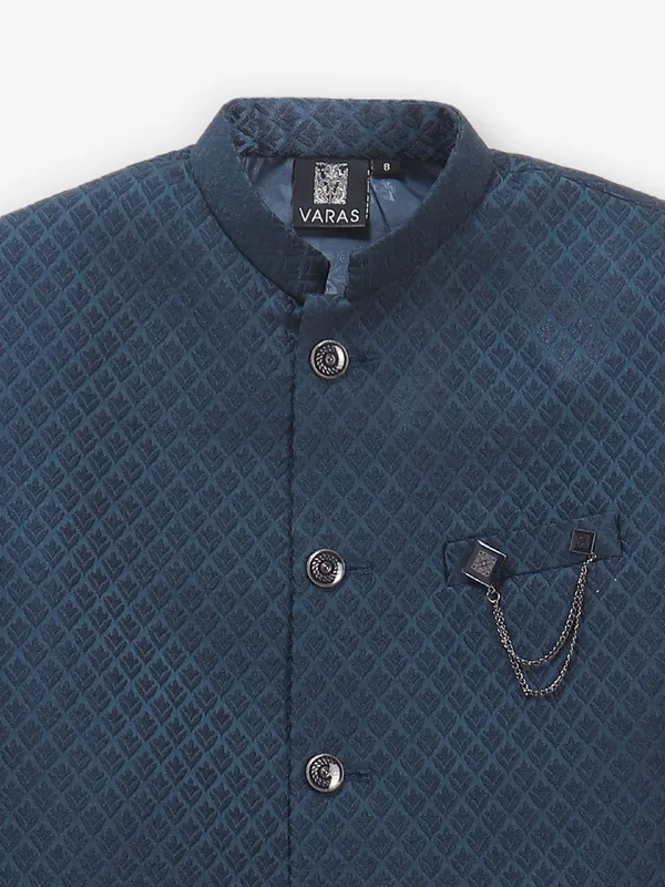 Classic dark blue silk indowestern set for boys
