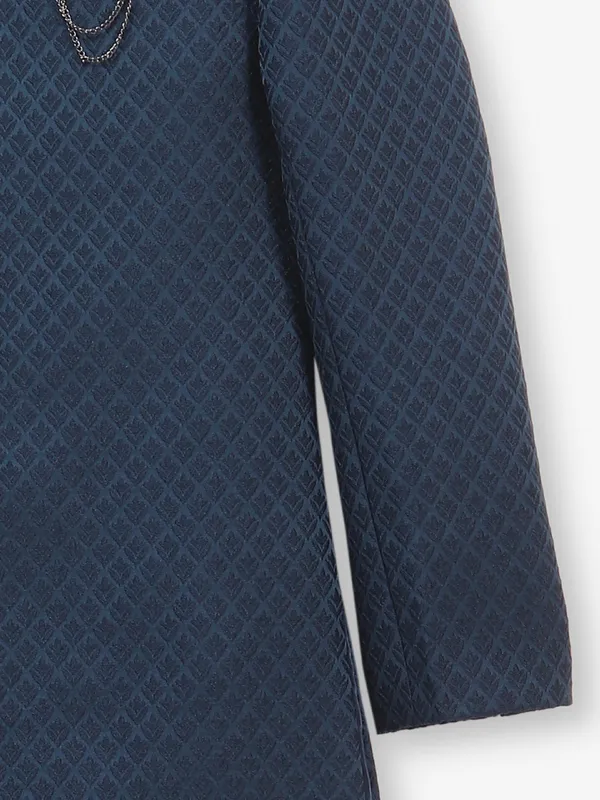 Classic dark blue silk indowestern set for boys