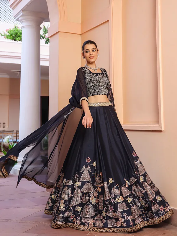 Classic dark navy raw silk lehenga choli