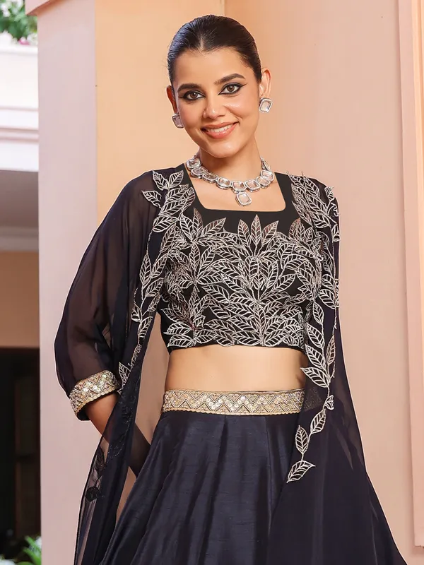 Classic dark navy raw silk lehenga choli