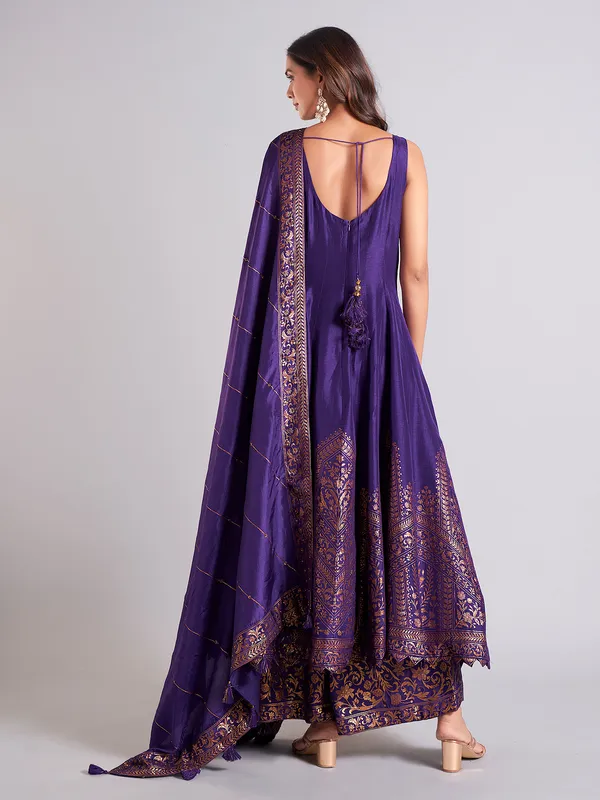 Classic dark purple raw silk palazzo salwar suit