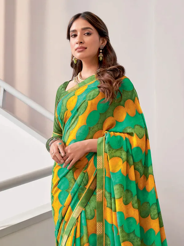 Classic georgette printed green saree