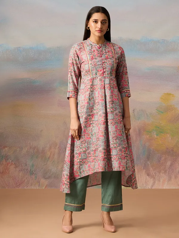Classic green printed cotton kurti