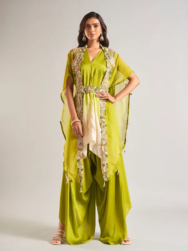 Classic green silk palazzo salwar suit
