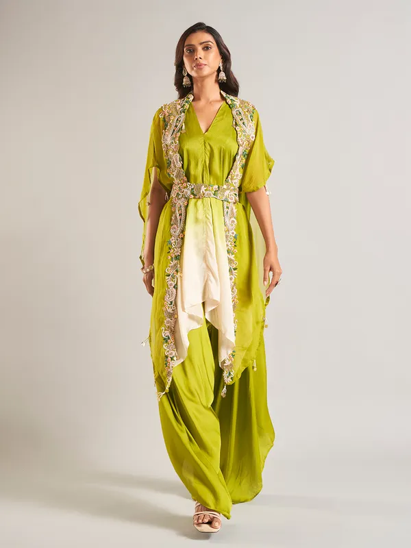 Classic green silk palazzo salwar suit