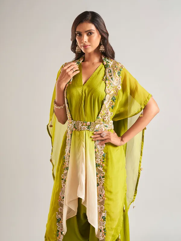 Classic green silk palazzo salwar suit