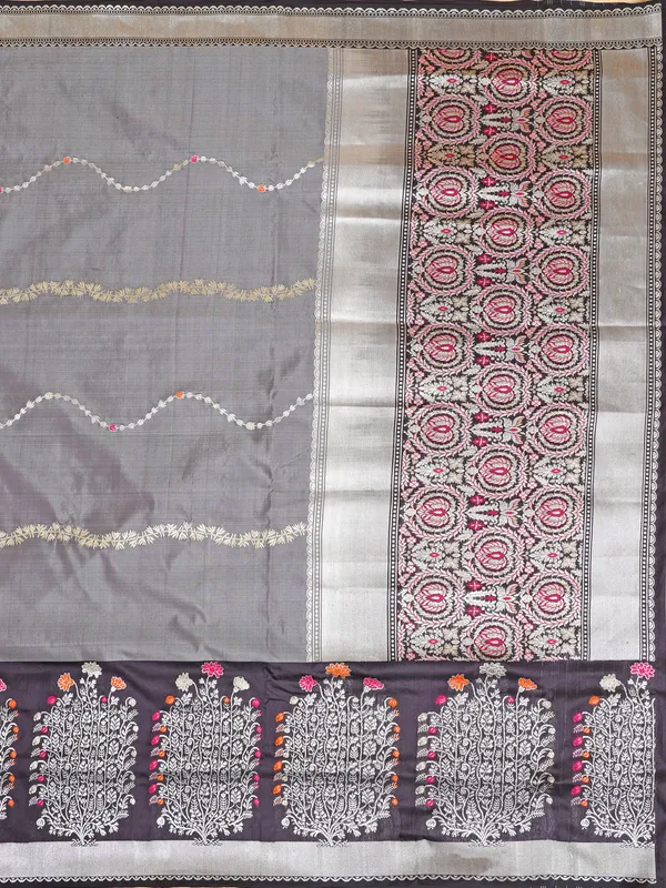 Classic grey banarasi silk saree