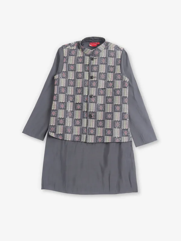 Classic grey cotton silk waiostcoat set