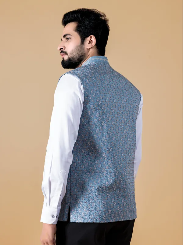 Classic light blue silk waistcoat
