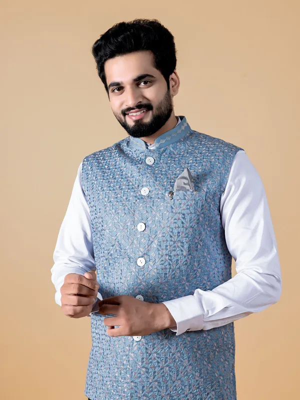 Classic light blue silk waistcoat