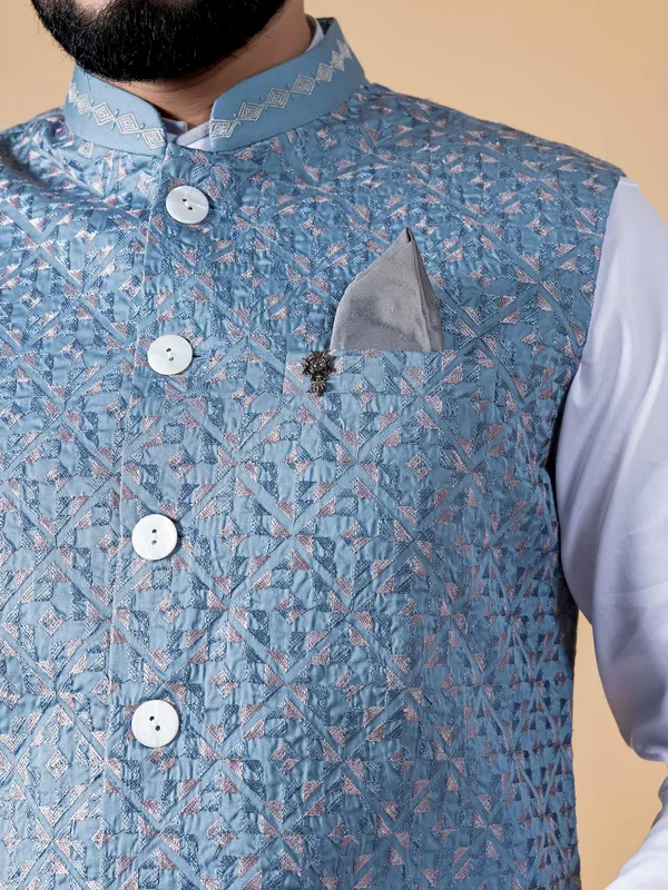 Classic light blue silk waistcoat
