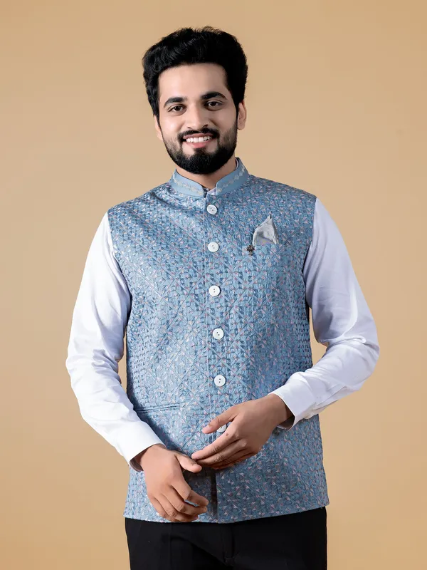 Classic light blue silk waistcoat
