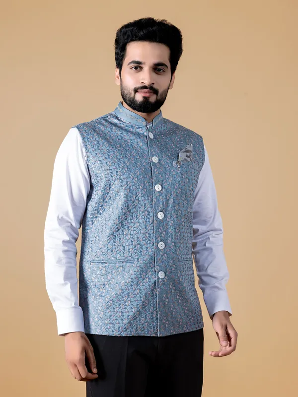 Classic light blue silk waistcoat