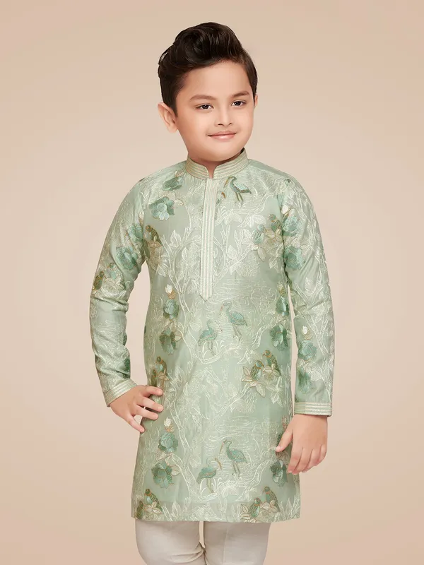 Classic light green silk embroidery kurta suit