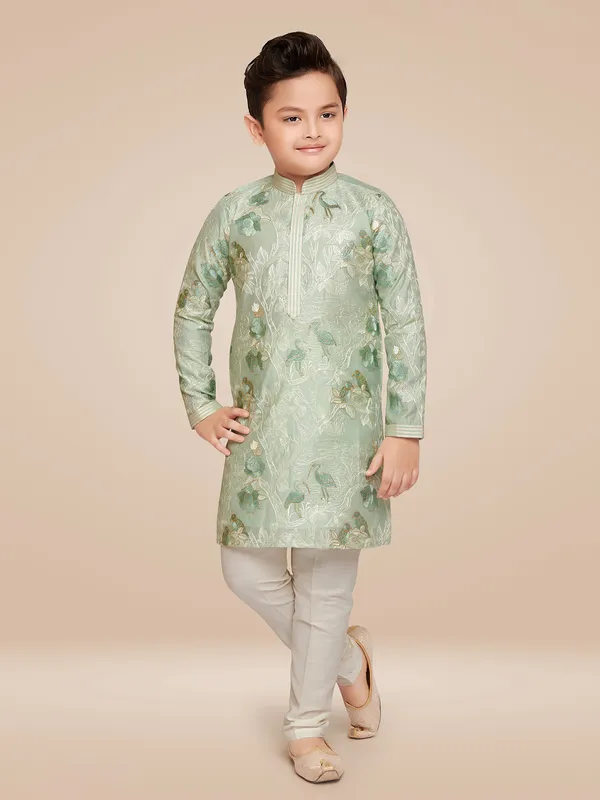 Classic light green silk embroidery kurta suit