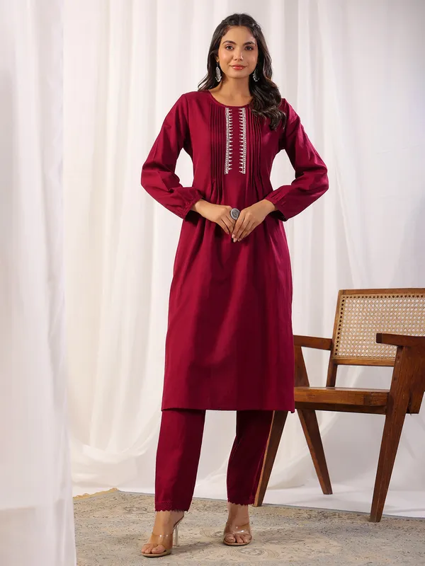 Classic maroon cotton kurti set