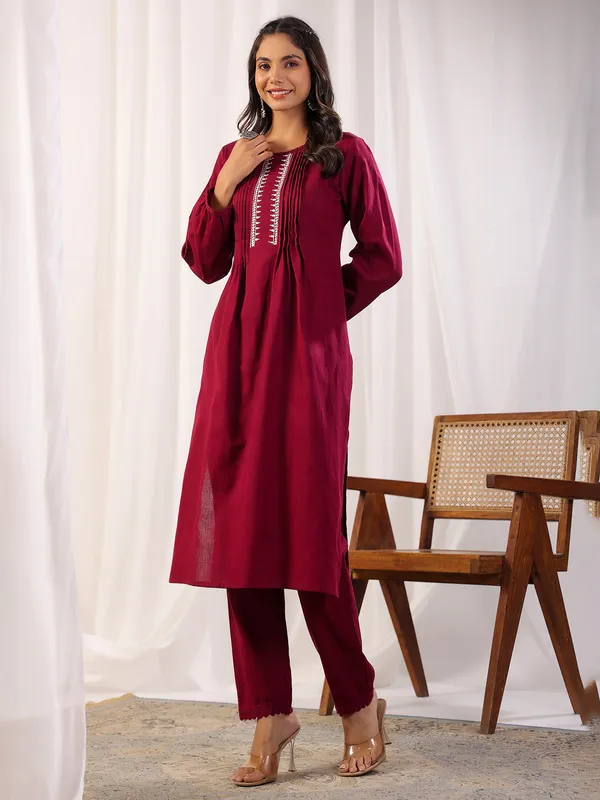 Classic maroon cotton kurti set