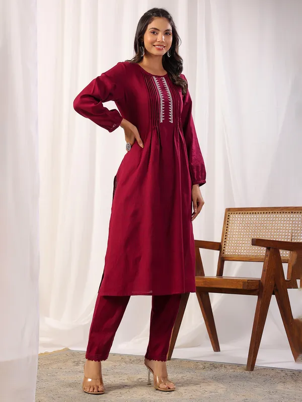 Classic maroon cotton kurti set